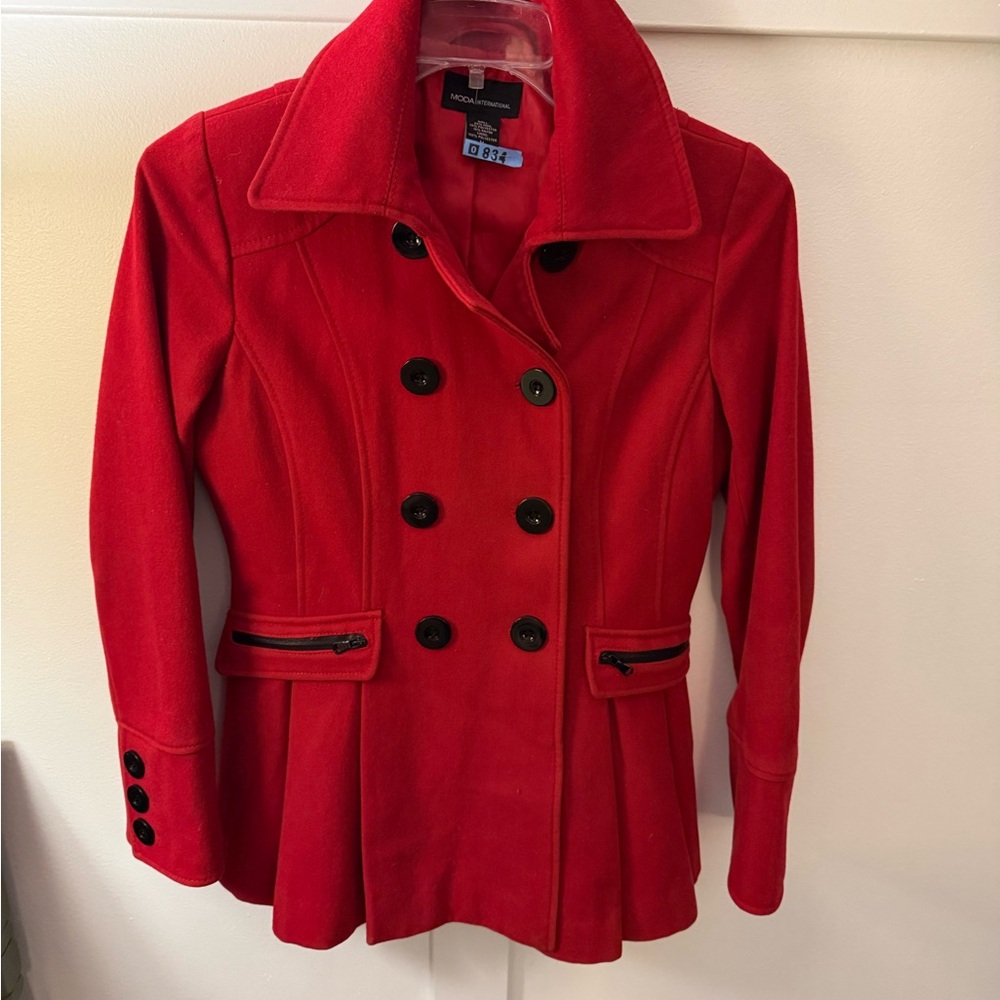 Moda International Vibrant Red Pea Coat
